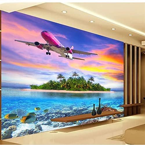 YABAOST 3D Effekt Wandbild Pvc Tapete 240X150Cm - Fototapete Poster Aufkleber Himmel Flugzeug Ozean Diy Selbstklebende Wandbild Pvc Wasserdichte Tapete Dekoratives Wandbild Aus Vinyl von YABAOST