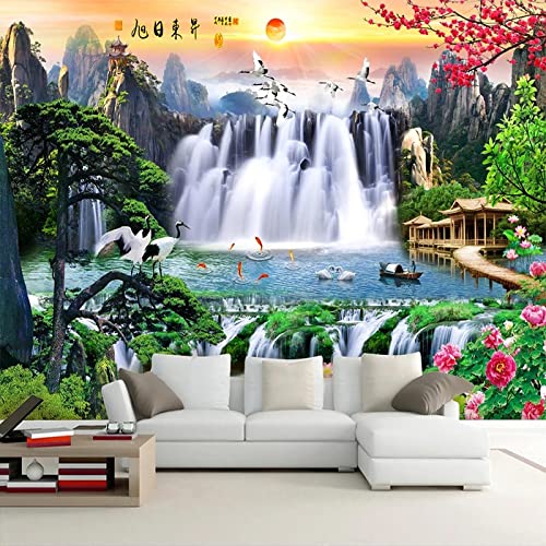 YABAOST 3D Effekt Wandbild Pvc Tapete 240X150Cm - Fototapete Poster Aufkleber Wasserfall Bäume Landschaft Diy Selbstklebende Wandbild Pvc Wasserdichte Tapete Dekoratives Wandbild Aus Vinyl von YABAOST