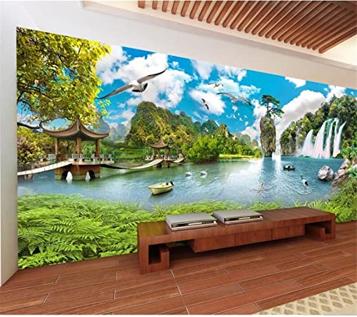 YABAOST 3D Wandbild Poster Tapete 240X150Cm Poster Tapete Pvc Wasserdicht Abnehmbare Wandbilder Für Schlafzimmer Wasserfall Bäume Landschaft Wandbild Tapete Diy Büro Wohnkultur Poster von YABAOST