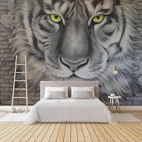 YABAOST Fototapete 3D Effekt 240X150Cm - Fototapeten 3D Digitaldruck Grau Tier Tiger Poster Tapete Aufkleber Diy Selbstklebende Wandbild Pvc Wasserdichte Tapete Wohnzimmer von YABAOST