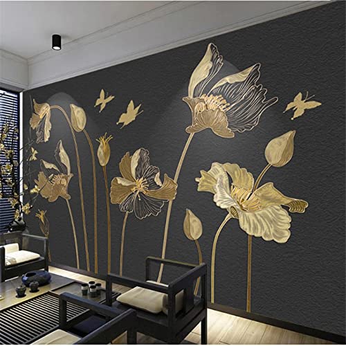 YABAOST Selbstklebendes Wandbild 360X250Cm 3D Wandtattoo Wandsticker Schlafzimmer Gold Blumen Vögel Wanddeko Wandaufkleber Wohnzimmer Tapete Wasserdichtes Pvc Wandbild Hintergrund von YABAOST