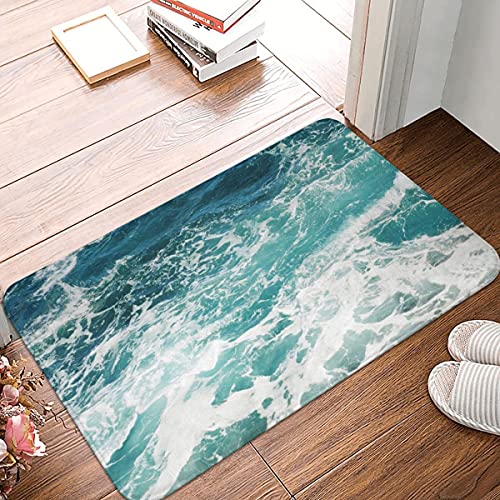 YACANNA Fußmatte für Innen Außen Waschbare Blue Ocean Waves Fußmatte Teppich Bodendekoration Badezimmer Küche Wohnzimmer Balkon Flur 45x75cm von YACANNA