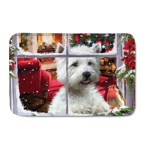 YACANNA Fußmatte für Innen Außen Waschbare Weihnachten Westie Dog 3D-Druck Fußmatte Indoor Badezimmer Küche Teppiche Fußmatten Bodenmatte für Wohnzimmer-60x90cm von YACANNA