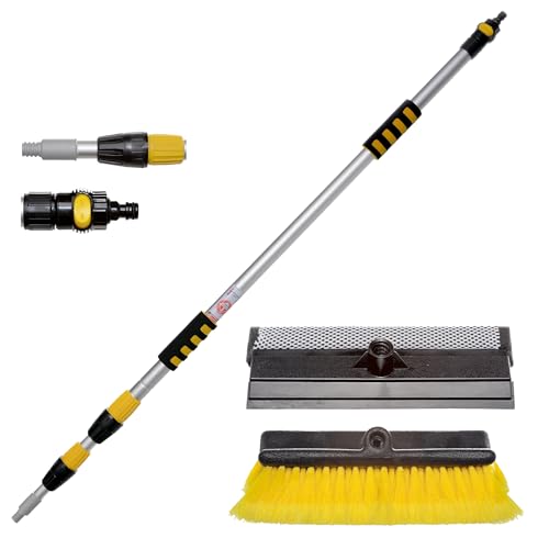 Yachticon Waschbürstenset Nr. 2 – Teleskopstiel 130–300 cm mit Wasserdurchlauf, Waschbürste ohne Seitenborsten & Schwamm-Abzieher für Boot, Auto, Wohnmobil & Caravan von YACHTICON
