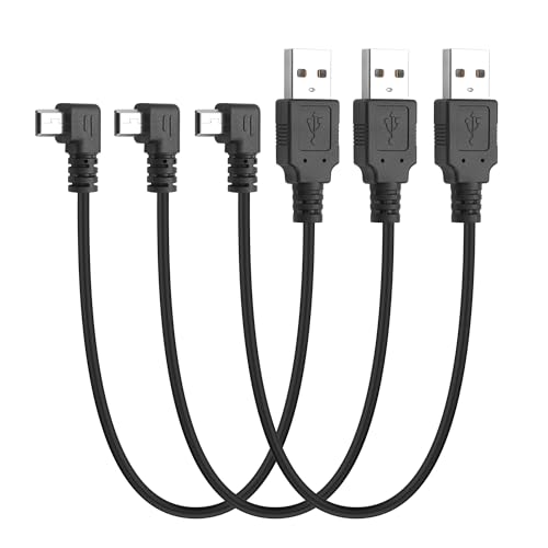 YACSEJAO 0,3M 90 Grad Mini USB Kurzkabel, 3 Stück rechtwinkliges USB A 2.0 zu Mini B Daten Sync Ladekabel für Dash Cam Driving Recorder,MP3-Player,Kamera (Linker winkel) von YACSEJAO