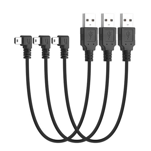 YACSEJAO 0,3M 90 Grad Mini USB Kurzkabel, 3 Stück rechtwinkliges USB A 2.0 zu Mini B Daten Sync Ladekabel für Dash Cam Driving Recorder,MP3-Player,Kamera (Rechter winkel) von YACSEJAO