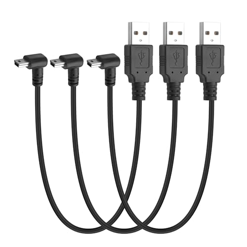 YACSEJAO 0,3M 90 Grad Mini USB Kurzkabel, 3 Stück rechtwinkliges USB A 2.0 zu Mini B Daten Sync Ladekabel für Dash Cam Driving Recorder,MP3-Player,Kamera (Winkel nach oben) von YACSEJAO
