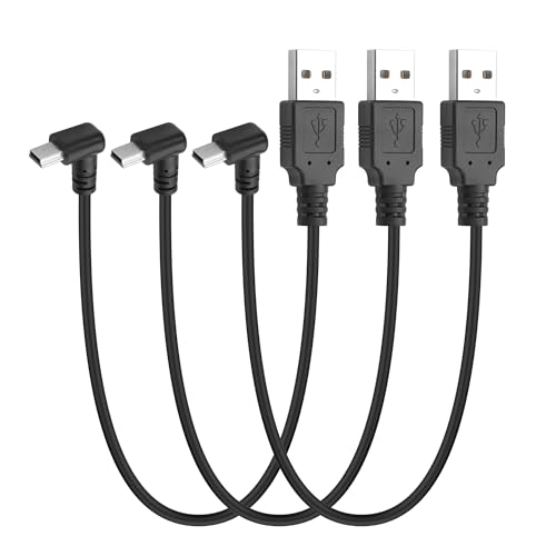 YACSEJAO 0,3M 90 Grad Mini USB Kurzkabel, 3 Stück rechtwinkliges USB A 2.0 zu Mini B Daten Sync Ladekabel für Dash Cam Driving Recorder,MP3-Player,Kamera (Winkel nach unten) von YACSEJAO