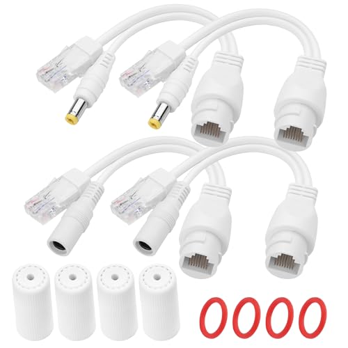 YACSEJAO 12V Passiver PoE Injektor und PoE Splitter Kit,2 Paar RJ45 wasserdichte Passive Power Over Ethernet DC PoE Adapter Anschlusskabel(Weiß) von YACSEJAO