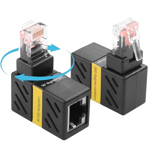 YACSEJAO 2 Stück 360° schwenkbare Ethernet Adapter, 90 Grad rechtwinklige Netzwerk Cat5/Cat6 Verlängerungsadapter, Gigabit RJ45 Stecker auf Buchsenstecker von YACSEJAO