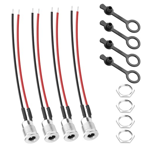 YACSEJAO 4-Packungen DC-099 DC5521 Sockeldraht 10A DC 5,5 x 2,1MM Innengewinde Sockel Installationsstecker Adapterkabel, mit wasserdichter Kappe (A) von YACSEJAO