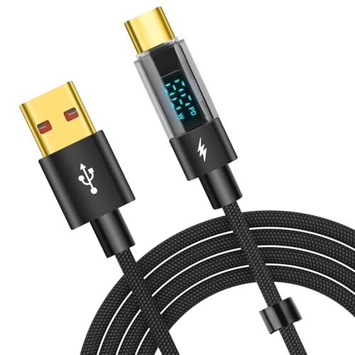 YACSEJAO 66W USB C Kabel mit digitalem Display 3,9FT USB A zu USB C Schnellladekabel mit LED Display Monitor, PD 3.0/2.0 Unterstützung, geflochtenes Nylonkabel von YACSEJAO