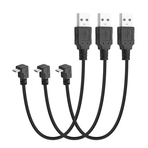 YACSEJAO 9,5inch/0,25m 90 Grad Micro USB kurzes Kabel (3 Stück), rechtwinkliges USB A 2.0 männlich zu USB Micro männlich Lade und Daten Sync Kabel für Telefone,MP3 Player,PS4 (Winkel nach unten) von YACSEJAO