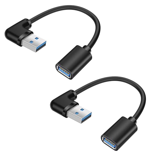 YACSEJAO 90 Grad USB 3.0 Verlängerungskabel 2Pack 0.5FT/15CM USB Typ A Stecker zu Buchse 5Gbps Datenübertragung Extender Adapter Kabel (Rechter Winkel) von YACSEJAO