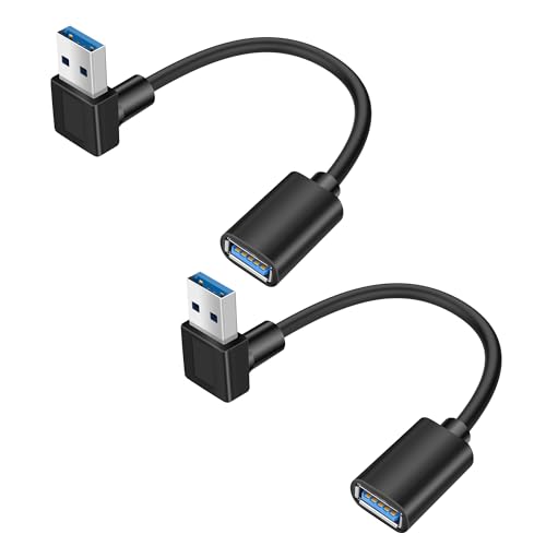YACSEJAO 90 Grad USB 3.0 Verlängerungskabel 2Pack 0.5FT/15CM USB Typ A Stecker zu Buchse 5Gbps Datenübertragung Extender Adapter Kabel (Winkel unten) von YACSEJAO