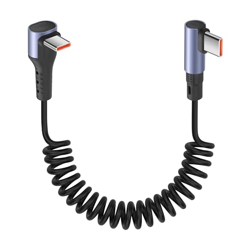 YACSEJAO 90 Grad gewendeltes USB C zu USB C Kabel 65W 1M/3.2FT Einziehbares USB Typ C Kabel für Auto, unterstützt 6A schnelles Laden und Datenübertragung (Gerader Winkel) von YACSEJAO