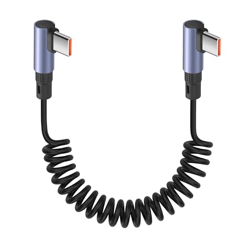 YACSEJAO 90 Grad gewendeltes USB C zu USB C Kabel 65W 1M/3.2FT Einziehbares USB Typ C Kabel für Auto, unterstützt 6A schnelles Laden und Datenübertragung (Seitlicher Winkel) von YACSEJAO
