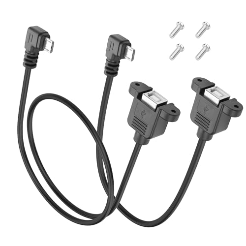 YACSEJAO Micro USB auf USB B 2,0 Buchse Panel Mount Typ Kabel 2 Stück 30cm+50cm Micro Stecker auf USB Typ B Buchse Scanner Verlängerungskabel mit Schrauben (Linker Winkel) von YACSEJAO