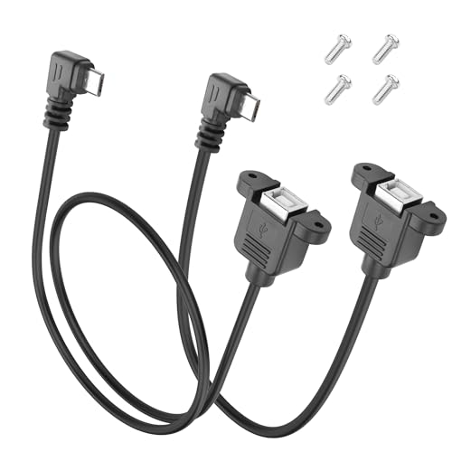 YACSEJAO Micro USB auf USB B 2,0 Buchse Panel Mount Typ Kabel 2 Stück 30cm+50cm Micro Stecker auf USB Typ B Buchse Scanner Verlängerungskabel mit Schrauben (Rechter Winkel) von YACSEJAO