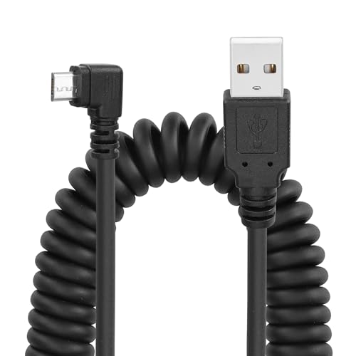 YACSEJAO Spiralisiertes Micro-USB-Kabel, USB 2.0 zu Micro-USB 90 Grad Sync-Lade- und Datenübertragungs-Federkabel für Smartphone Tablet Wand- und Autoladegerät (Gerade nach links) von YACSEJAO