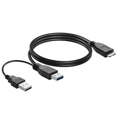 YACSEJAO USB 3.0 Dual Power Y-förmiges Festplattenkabel USB 3.0 Typ A Stecker auf Micro B 5 Gbit/s Datenübertragungskabel mit extra Strom für SSD HDD, 91 cm von YACSEJAO