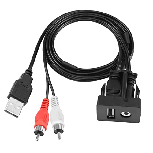 YACSEJAO USB RCA Flush Mount Kabel USB 2.0 Stecker auf Buchse und 2 RCA Stecker auf 3.5mm Buchse AUX Dash Panel Verlängerungskabel für Auto, Boot, Motorrad, 1M von YACSEJAO