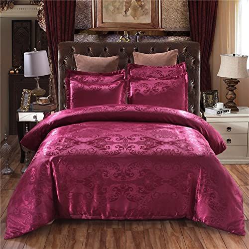 YADLCR Satin Jacquard Bettwäsche-Set, 3-teiliges European Luxury Floral Bettbezug-Set, Mikrofaser (Color : Red, Size : 200x200cm) von YADLCR