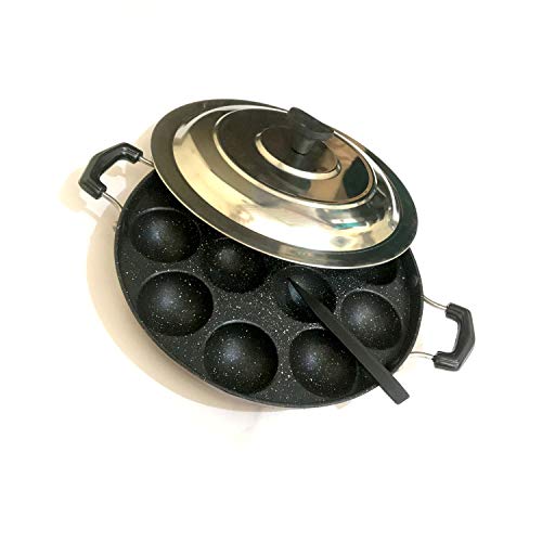 YADNESH Appam Pan 12 Pits Nonstick Appam Patra Side Handle with Lid Paniyarakkal Paniyaram Appam Maker Pancake Maker Stuffed Aebleskiver Maker with Stainless Steel Lid von YADNESH
