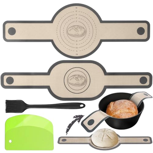 YADOBIG 2 Stück Silikon Backmatte für Dutch Oven, Wiederverwendbare Backmatte Brot, Brotmatte für Backofen Langen Griffen, Brotbackmatte Teigschaber & Backpinsel von YADOBIG