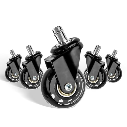 YADOBIG 5 Stücke Bürostuhl Rollen, Rollen für Bürostühle 11mm x 22mm, Sehr Leise Bürostuhlrollen, Gummirollen Hartbodenrollen für Teppich Laminat und Fliesen, 2 Zoll von YADOBIG