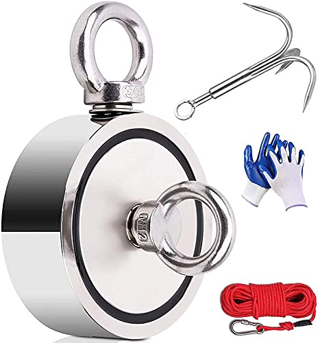 Magnetfischen Set 770KG Doppelseitig Ösenmagnet Mit Seil 20M Carabiner Suchanker Handschuhen Ø94mm Magnetangeln Set zum Magnet fischen Magnetfischen von YADODO