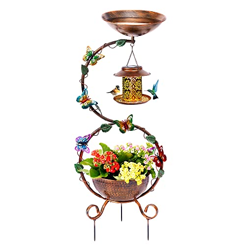 YADOOLIFE 37,8" Vogelbad und Solar-Vogelfutterspender-Kombination mit Blumenpflanzgefäß-Podest, Metall-Vogelbäder für den Außenbereich, dekoratives Vogelbad mit Schmetterling für Garten und Hof YADOOLIFE 37,8" Vogelbad und Solar-Vogelfutterspender-Kombination mit Blumenpflanzgefäß-Podest, Metall-Vogelbäder für den Außenbereich, dekoratives Vogelbad mit Schmetterling für Garten und Hof von YADOOLIFE