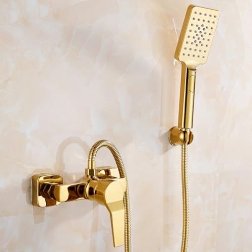 Badewannenarmatur Wannenbatterie Gold Messing Einhand Wandmontage Wannenarmatur Badewanne Amatur Mit 3 Funktionen Handbrause, Wannenmischer Dusche Set von YAEGER