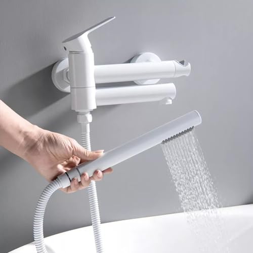 Badewannenarmatur Wannenbatterie Messing Einhand Wandmontage Wannenarmatur Badewanne Amatur Mit Handbrause Wannenmischer Dusche Set, Weiß von YAEGER