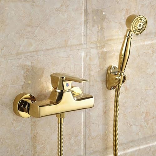 Badewannenarmatur Wannenbatterie Retro Vintage Stil Messing Einhand Wandmontage Wannenarmatur Badewanne Amatur Mit Handbrause Wannenmischer Dusche Set, Gold von YAEGER