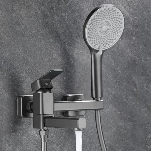 Badewannenarmatur Wannenbatterie Wandmontage Einhand Messing Badewanne Amatur Wannenarmatur Mit 3 Funktionen Handbrause Wannenmischer Dusche Set, Grau von YAEGER