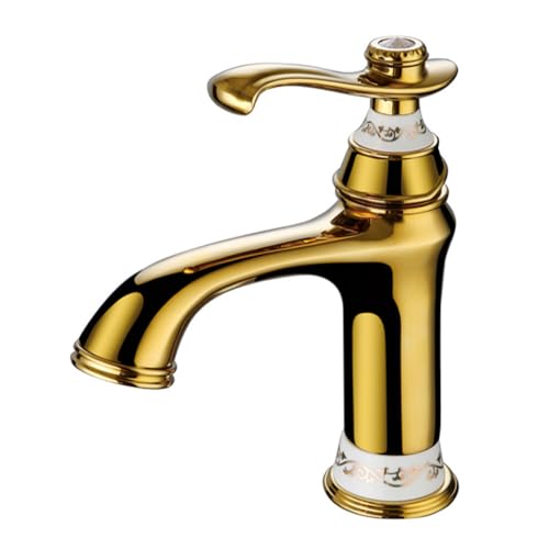 Wasserhahn Bad Waschtischarmatur Badarmatur Gold Retro Antik Stil Messing Einhebelmischer Mischbatterie, Waschbecken Armatur Wasserhahn Waschbecken von YAEGER