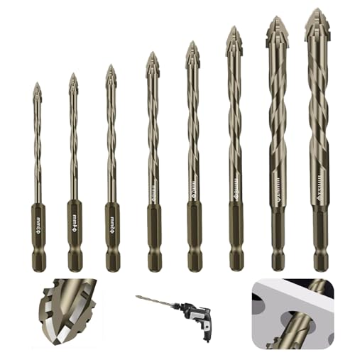 Fliesenbohrer Set, 8pcs Glasbohrer, Steinbohrer Bohrer Set, Bohrer mit Sechskantschaft, Geeignet für Glas, Keramik, Mauerwerk, Ziegel, Kunststoff und Holz (3, 4, 5, 6, 7, 8, 10, 12 mm) Fliesenbohrer Set, 8pcs Glasbohrer, Steinbohrer Bohrer Set, Bohrer mit Sechskantschaft, Geeignet für Glas, Keramik, Mauerwerk, Ziegel, Kunststoff und Holz (3, 4, 5, 6, 7, 8, 10, 12 mm) von YAEGIMHT