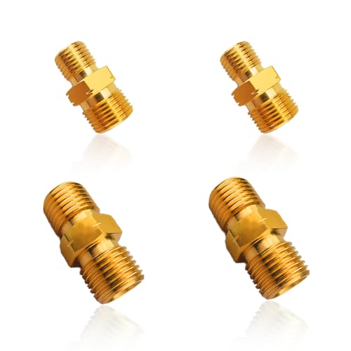 Messing Gasschlauch Verbinder Doppelnippel mit 2 Stück 1/4'' AG Links, 2 Stück 1/4" auf 3/8" Links AG, Kupplung Propan Acetylen Gasschlauch Adapter für Gas Rohrleitungen, DN8 X DN10 Außengewinde von YAEGIMHT