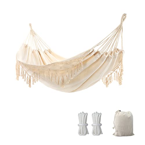 Hängematte Outdoor Boho Hängematte 2 Personen, Tragfähigkeit bis zu 204kg, tragbar mit Tragetasche für Patio Garten Hof Indoor - Beige Hängematte Outdoor Boho Hängematte 2 Personen, Tragfähigkeit bis zu 204kg, tragbar mit Tragetasche für Patio Garten Hof Indoor - Beige von YAERSI