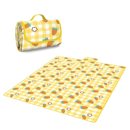 YAFALA Picknickdecke wasserdicht für den Außenbereich extra große Strand-Campingdecke, tragbare Faltbare Picknickmatte, Geeignet für Gras, Strand, Camping, Familienpicknick(Gelb, 200x200 cm) von YAFALA