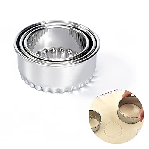 3 Stück Scone Cutter Runde Ausstechformen Scone Keksausstecher Edelstahl Teigtaschenausstecher Metall Kreis Keksausstecher Kuchen Gebäck Ausstecher mit Blume geriffelter Kante zum Kochen Backen von YAFIYGI