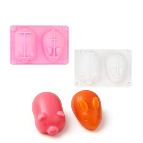 YAFIYGI 2 Stück Quetschformen aus Silikon, Hasen-Schweine-Form, niedliches 3D-Kaninchen-Schweinchen-Kuchenformen zum Backen, lustige Formen, Lebensmittel, Dessert-Tablett für Seife, Kerzen, Gelee YAFIYGI 2 Stück Quetschformen aus Silikon, Hasen-Schweine-Form, niedliches 3D-Kaninchen-Schweinchen-Kuchenformen zum Backen, lustige Formen, Lebensmittel, Dessert-Tablett für Seife, Kerzen, Gelee von YAFIYGI