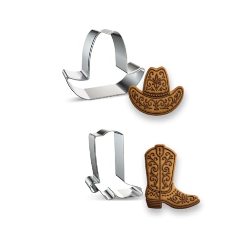 YAFIYGI Cowboyhut Ausstecher Boot Cowgirl Ausstecher Set Rustikale Western Plätzchen Ausstecher Formen Lustige Fiesta Backwerkzeuge Rodeo Ausstechformen Ideal für Babyparty Geburtstag Backen Essen DIY von YAFIYGI