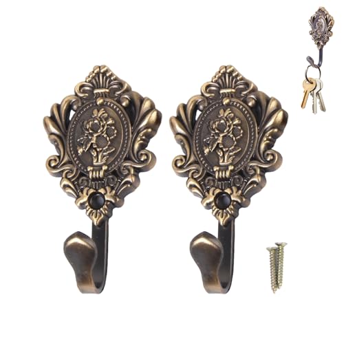 YAFIYGI Wandhaken im Vintage-Stil für Vorhang-Raffhalter, Bronze-Rosenmuster, dekorative goldene Haken, mit Schrauben, antiker Stil, kleiner Raffhalter zum Aufhängen, für Schlafzimmer, Badezimmer YAFIYGI Wandhaken im Vintage-Stil für Vorhang-Raffhalter, Bronze-Rosenmuster, dekorative goldene Haken, mit Schrauben, antiker Stil, kleiner Raffhalter zum Aufhängen, für Schlafzimmer, Badezimmer von YAFIYGI