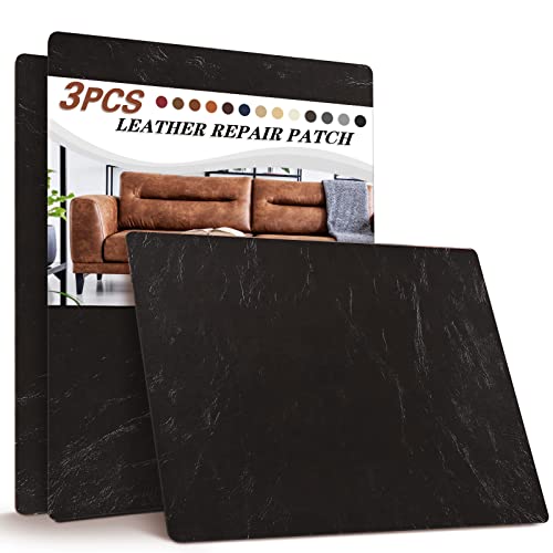 YAFLC kunstleder selbstklebend, 3pcs 28x21cm leder reparatur set, kunstleder selbstklebend lederflicken für leder Sofa Stuhl Autositz Helles Schwarz von YAFLC