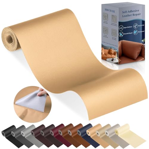 YAFLC kunstleder selbstklebend Mittelbeige, 10 x 160cm leder patch selbstklebend, kunstleder reparaturset für couch Autositz Sofa Möbel Leder Reparatur Jacken und Renovierung von YAFLC