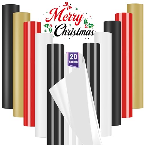 YAFLC Selbstklebend Plotterfolie Vinyl, 20 Stück 30.5 x 21cm Vinylfolie Plotter, Selbstklebendes Vinyl für DIY Handwerk, Becher, Fenster Schwarz&Weiß&Rot&Gold von YAFLC
