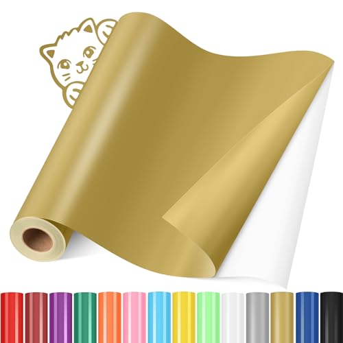 YAFLC Selbstklebend Vinylfolie Plotter Mattes Gold, 30.5x366cm Permanent Plotterfolie Vinyl, Plotterfolie Selbstklebend Folie für Becher, Fenster, Aufkleber und DIY Handwerk von YAFLC