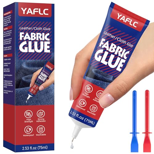 YAFLC Textilkleber permanent 75ml, Stoffkleber für Patch, transparenter Stoffkleber für Kleidung, permanent waschbar, Lederkleber für alle Stoffe, Baumwolle, Denim, Flanell, Polyester YAFLC Textilkleber permanent 75ml, Stoffkleber für Patch, transparenter Stoffkleber für Kleidung, permanent waschbar, Lederkleber für alle Stoffe, Baumwolle, Denim, Flanell, Polyester von YAFLC